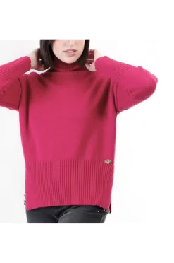 maglia oversize con collo alto magenta