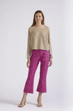 maglia scollo a barca in lurex light gold