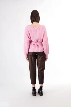 maglione moulinè con coulisse al fondo rosa