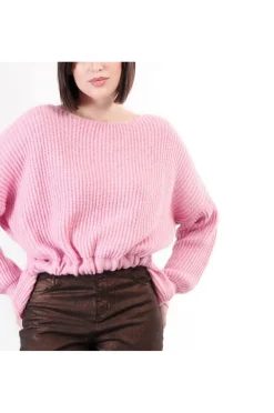 maglione moulinè con coulisse al fondo rosa