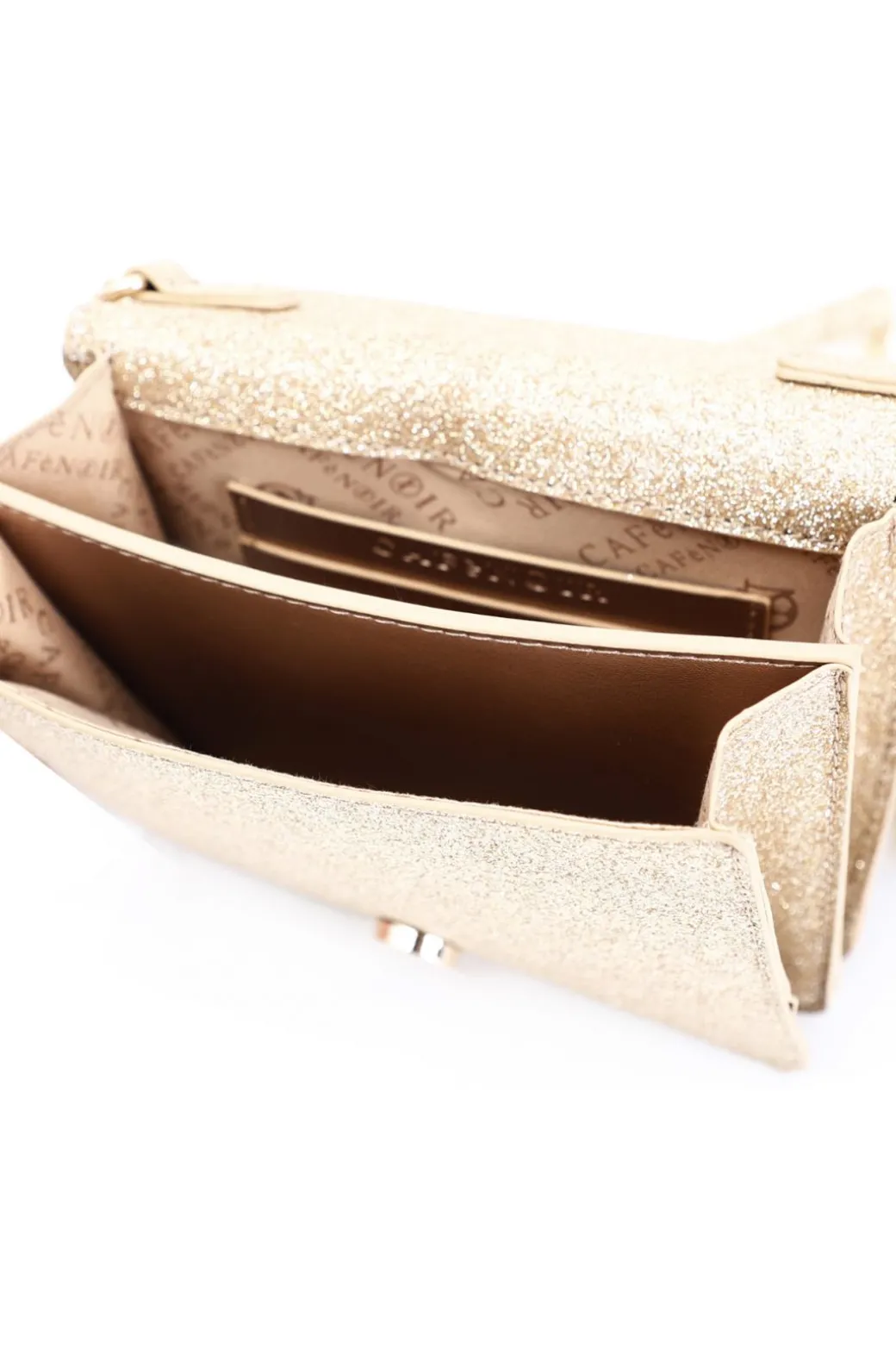 mini bag glitterata con borchie esagonali oro