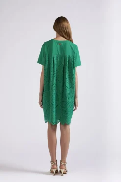 miniabito con dietro in sangallo e scollo a "v" verde