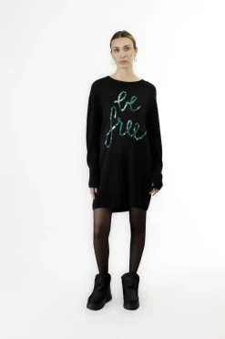 miniabito in maglia con ricamo pailettes nero