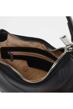 minibag effetto puffy con attacco tracolla e fibbia con strass nero