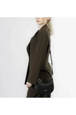 minibag effetto puffy con attacco tracolla e fibbia con strass nero