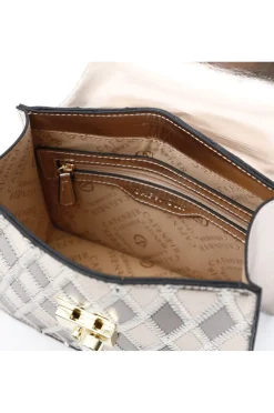 minibag rombi patchwork e accessorio con strass platino