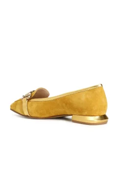 mocassini donna in pelle scamosciata con morsetto strass giallo