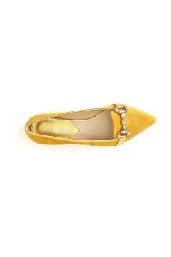 mocassini donna in pelle scamosciata con morsetto strass giallo