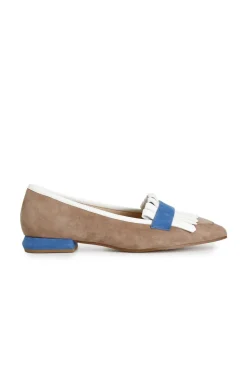 mocassini in pelle scamosciata con frangia multi sabbia