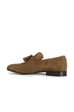 mocassini uomo in pelle scamosciata con nappine cuoio