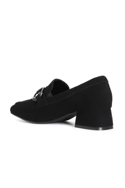 mocassino da donna in camoscio con morsetto nero