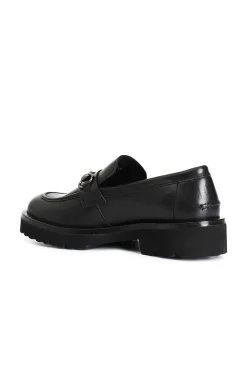 mocassino da donna in pelle con morsetto nero