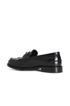 mocassino da donna in pelle spazzolata con frange nero