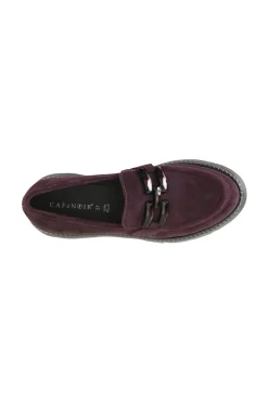 mocassino da donna in pelle scamosciata con morsetto bordeaux