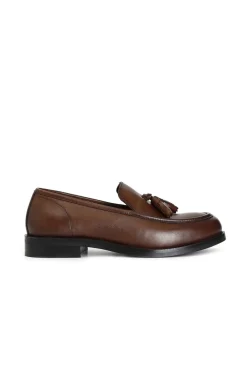 mocassino da donna in pelle con nappine cognac