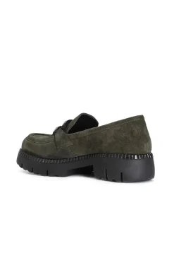 mocassino da donna in pelle scamosciata con morsetto verde