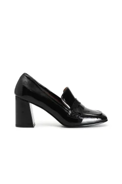 mocassino donna con  tacco squadrato nero
