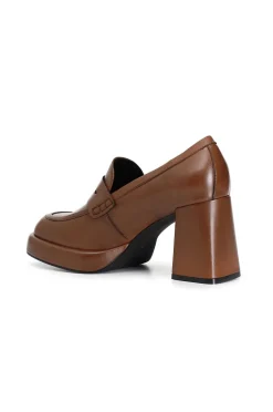 mocassino donna in pelle con plateau brandy