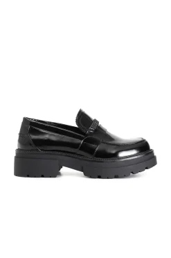 mocassino in similpelle con riporto strass nero