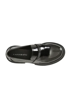 mocassino in similpelle con riporto strass nero