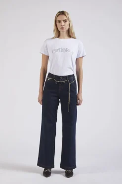 pantalone palazzo con cintura gioiello indaco