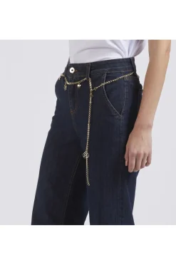 pantalone palazzo con cintura gioiello indaco