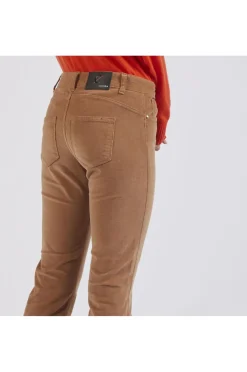 pantalone slim in velluto tinto capo cammello
