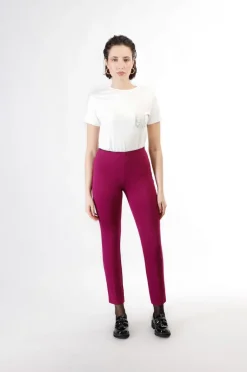 pantaloni a sigaretta con vita elastica magenta