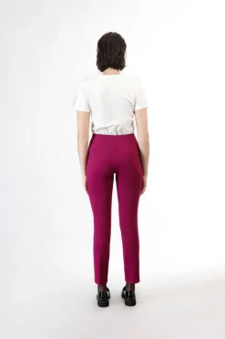 pantaloni a sigaretta con vita elastica magenta