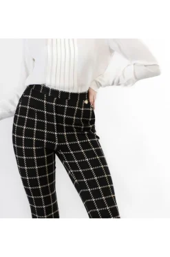 pantaloni a zampa cropped  tessuto jacquard quadro multinero