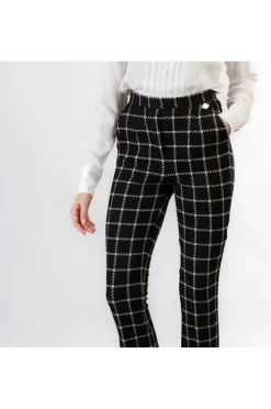 pantaloni a zampa cropped  tessuto jacquard quadro multinero