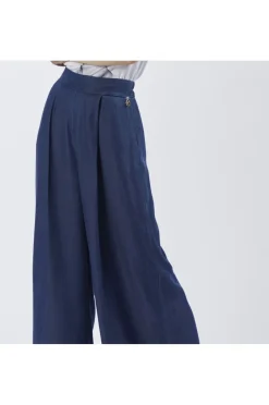 pantaloni ampi in tencel denim indaco