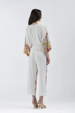 pantaloni bimateriale con davanti stampato flower panel