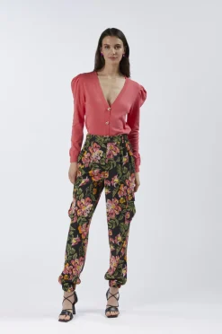 pantaloni cargo in tessuto stampato jungle flower