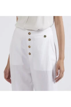 pantaloni con bottoni a vista ed elastico alla caviglia bianco