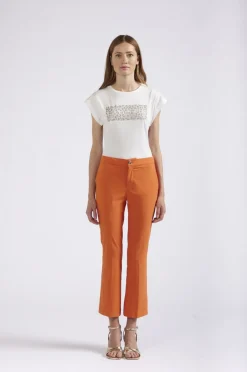 pantaloni cropped flare in tessuto superstretch arancio