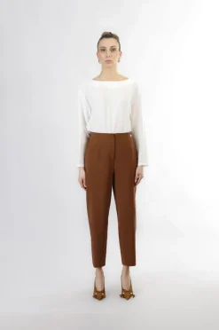 pantaloni dritti in tessuto bistretch tabacco