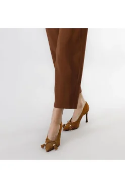 pantaloni dritti in tessuto bistretch tabacco