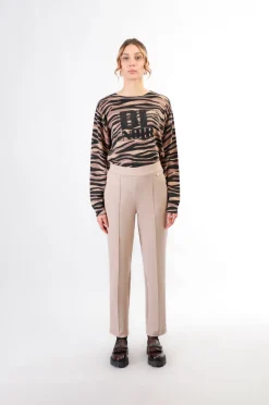 pantaloni dritto con vita elasticata champagne