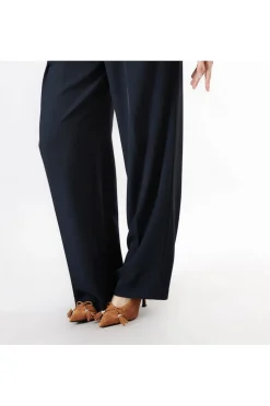 pantaloni gamba larga con pinces navy