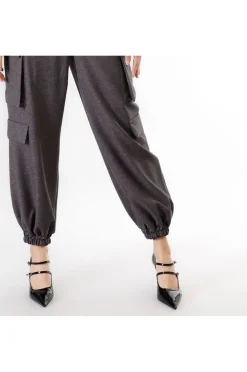 pantaloni modello cargo con polsino e vita elasticata antracite