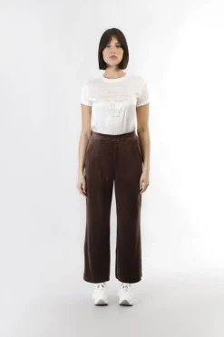 pantaloni modello palazzo in ciniglia fondente