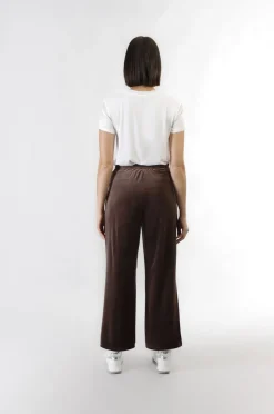 pantaloni modello palazzo in ciniglia fondente