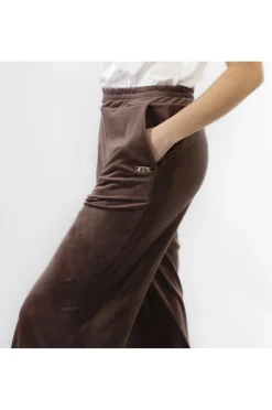 pantaloni modello palazzo in ciniglia fondente