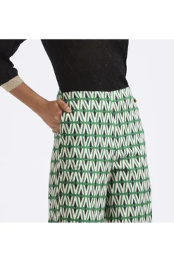 pantaloni palazzo cropped in popeline stampato rombo multiverde