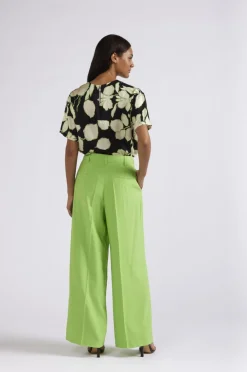 pantaloni palazzo fluidi in poliviscosa verde mela