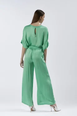 pantaloni palazzo in satin menta