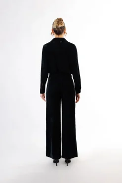 pantaloni palazzo in velluto cangiante petrolio