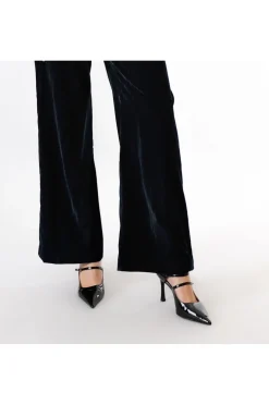 pantaloni palazzo in velluto cangiante petrolio