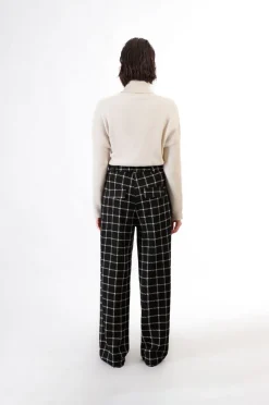 pantaloni palazzo tessuto jacquard quadro multinero